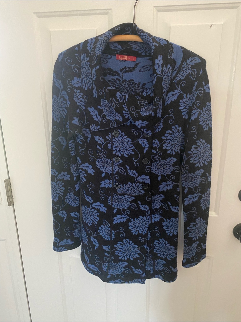 Krimson Klover Black and Blue Floral Knit Cardigan